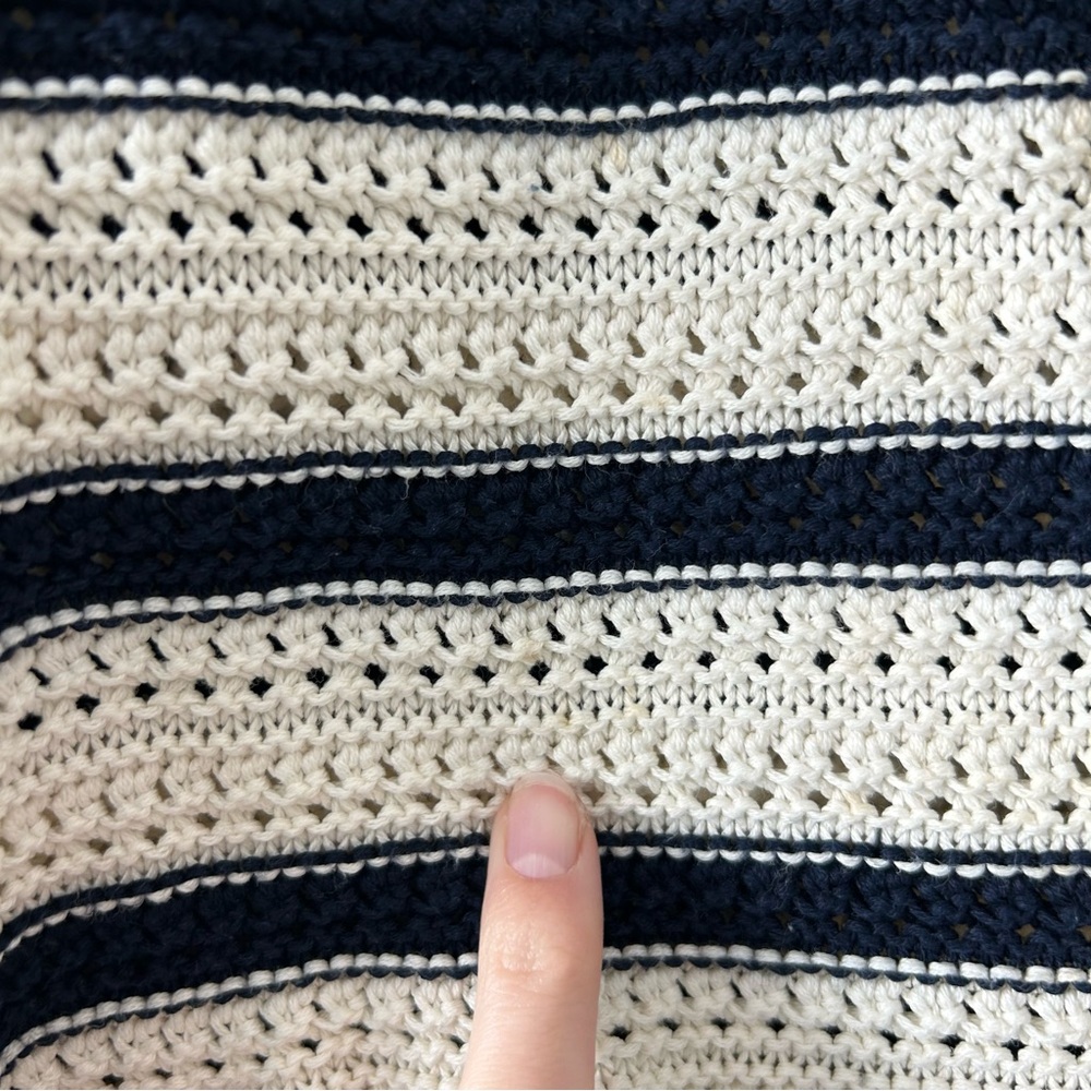 La Ligne Striped Pointelle Pullover Knit Sweater Cream/Blue Size Small - Picture 6 of 12